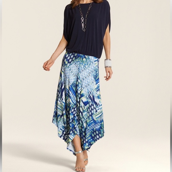 Chico's Dresses & Skirts - Chicos Hailey Hanky Blue Maxi Skirt Ikat Print Stretch Knit Size 2 Large/Xl EUC